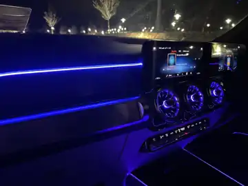 Mercedes-Benz GLB dashboard and turbine air vents illuminated with OEM-style ambient lighting — CarDetail Lab Dublin