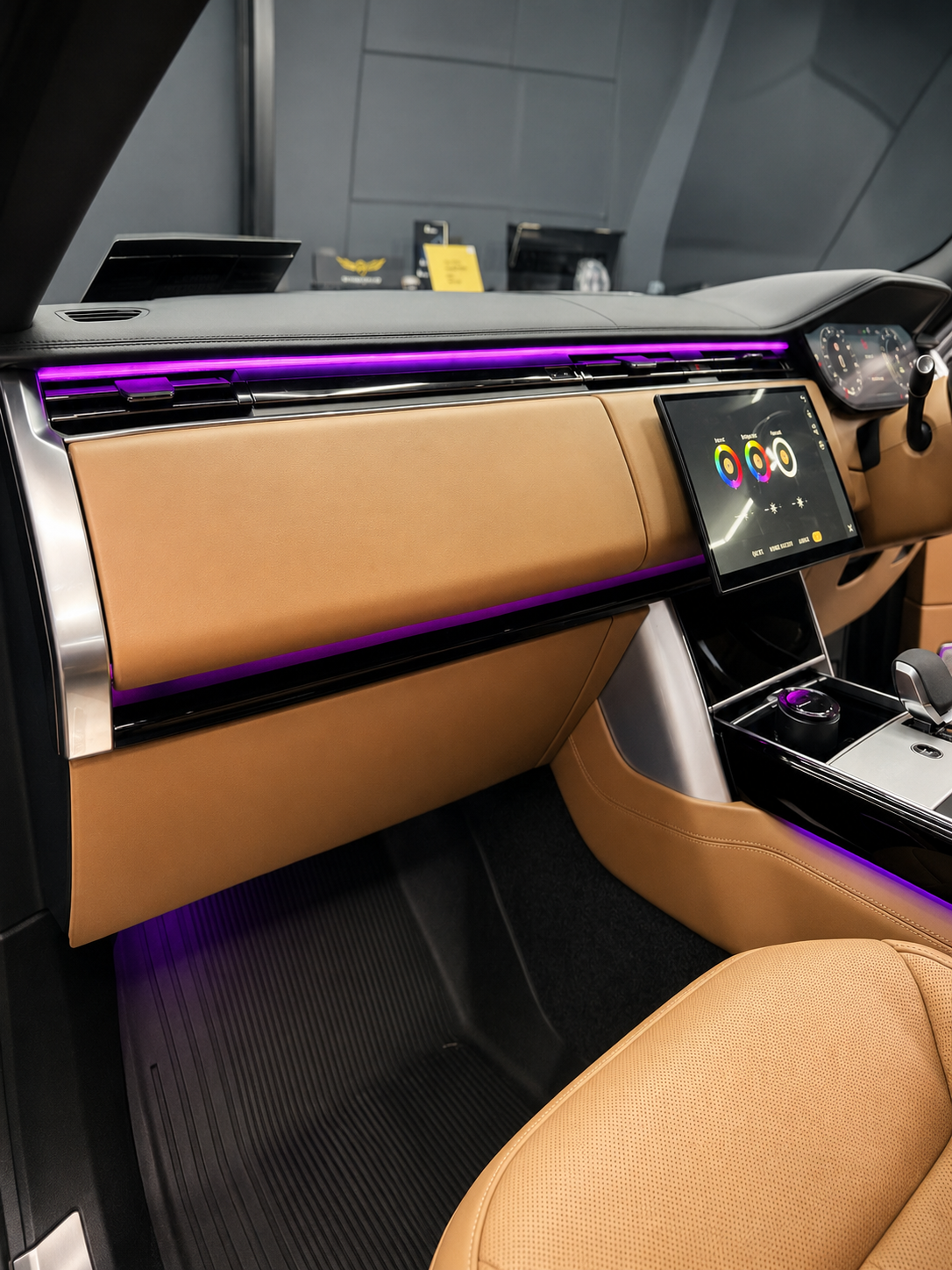 Range Rover dashboard strip lighting and colour control display — CarDetail Lab Dublin