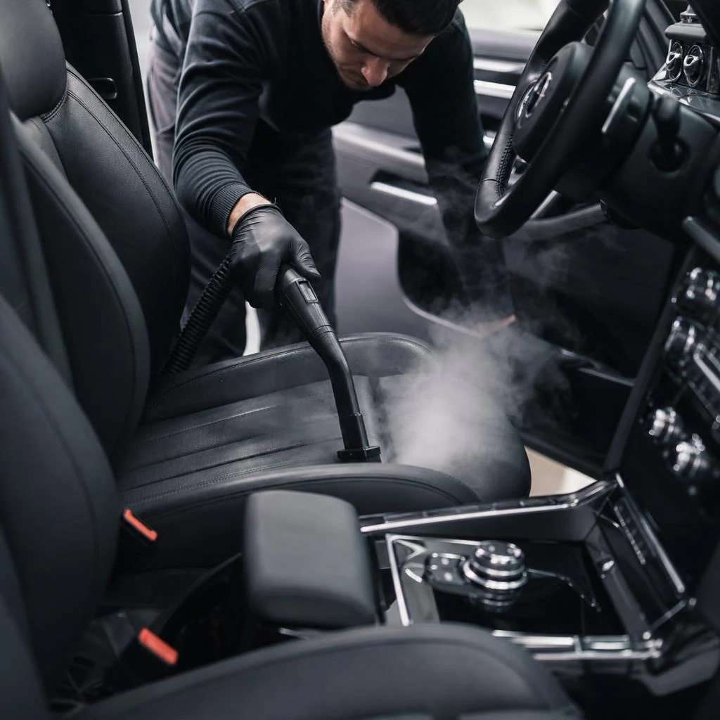 Vehicle interior steam cleaning